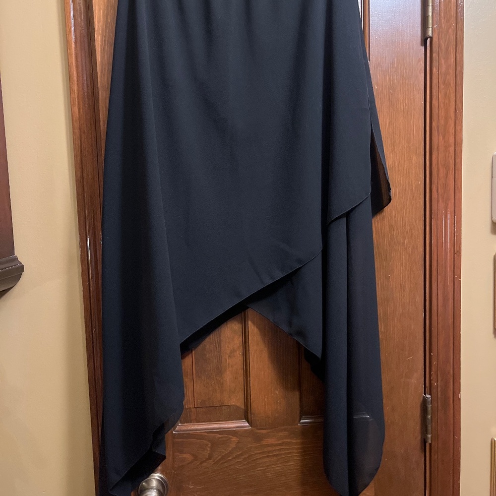 Black, Crepe Like Fabric, Hi-Low Swimsuit Cover Up.  XL.